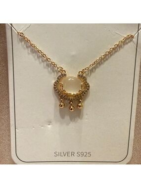 Elegant S925 White Jade | Gold Rhinestones Women’s Necklace with Pendant